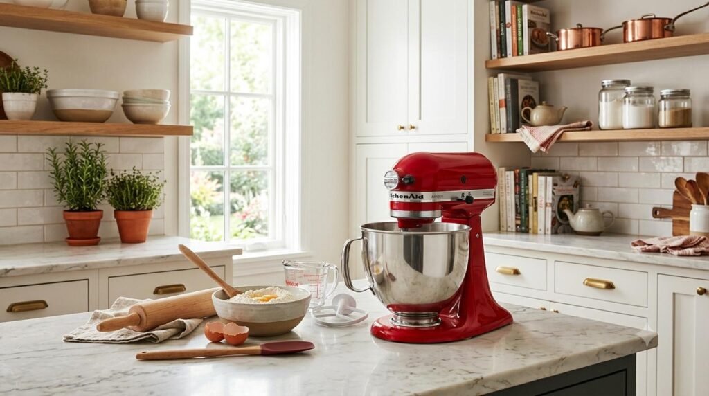 Batedeira Planetária KitchenAid Artisan na bancada.