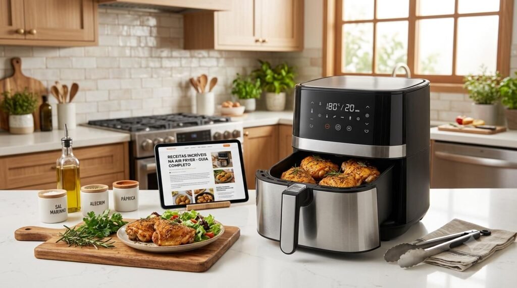 Melhor Airfryer para Quem Mora Sozinho: Air Fryer Finalizando uma Preparação.