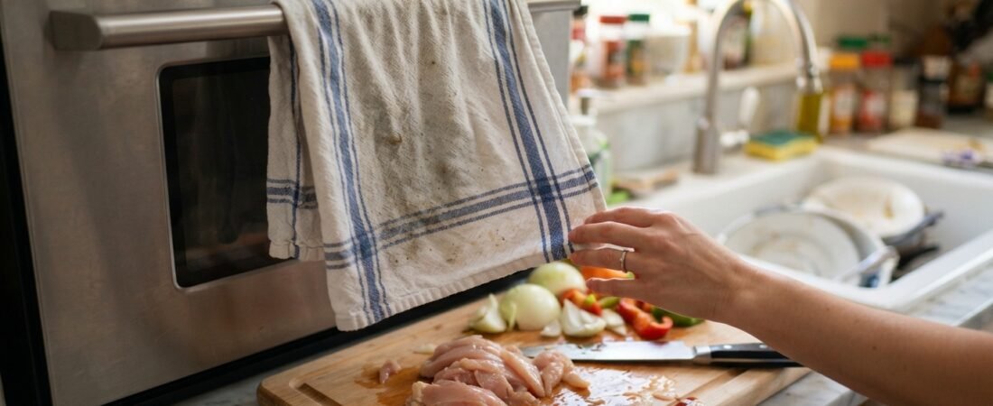Contaminação Cruzada na Cozinha: 5 Erros com o Pano de Prato que Você Ignora
