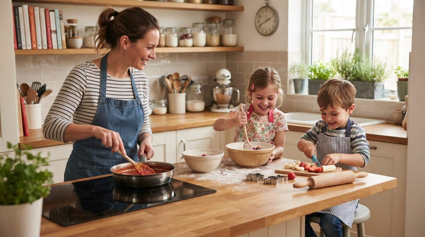 Como Entreter os Filhos na Cozinha: Guia para Mães que Precisam Cozinhar com Segurança e Tranquilidade