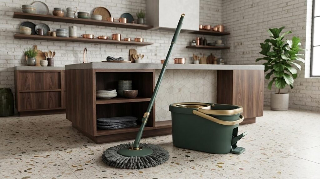 melhor-mop-comparativo: Melhor Mop na cor verde em uma Cozinha