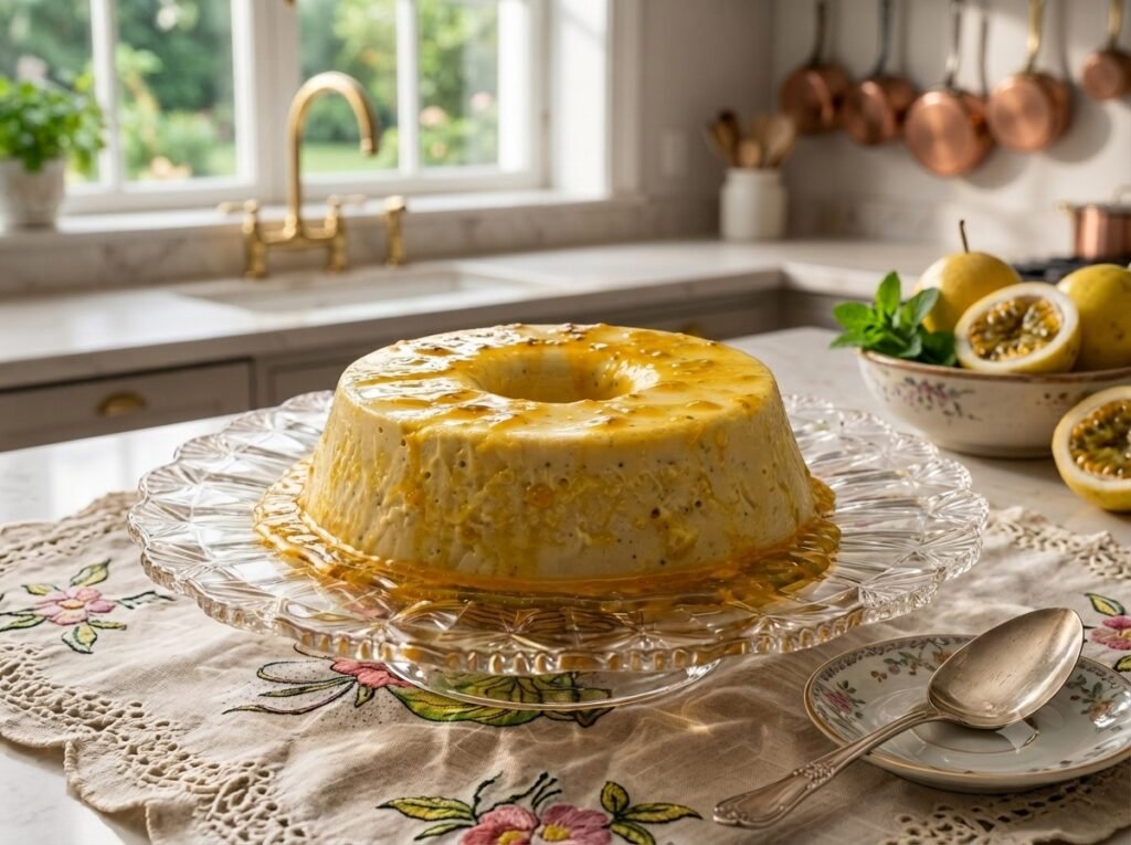 Moussse de abacate com calda de laranja.