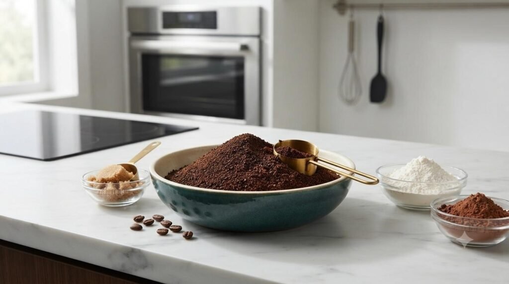 melhor-marca-de-cafe: O melhor Pó de Café sobre uma mesa com outros ingredientes. 