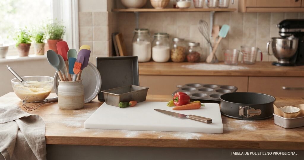 Utensílios de Cozinha Essenciais: Tábua de Polietileno.