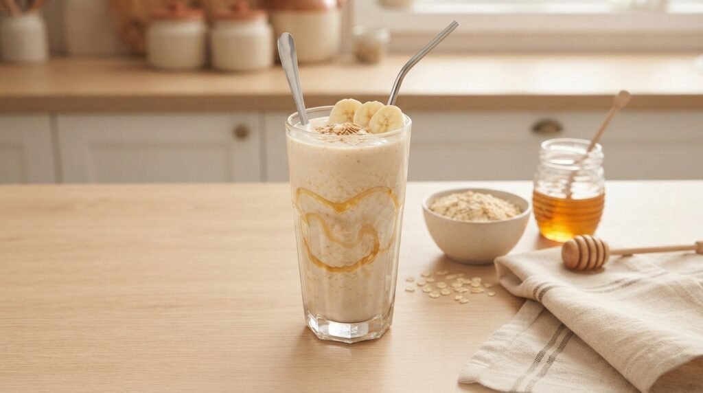 Receita para Estimular o Apetite do Idoso: Vitamina Nutritiva de Banana com Aveia e Mel.