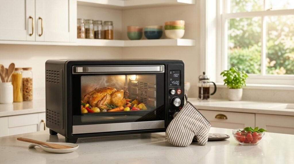 Melhor Forno Elétrico de Bancada: Forno elétrico de bancada em uso na cozinha.