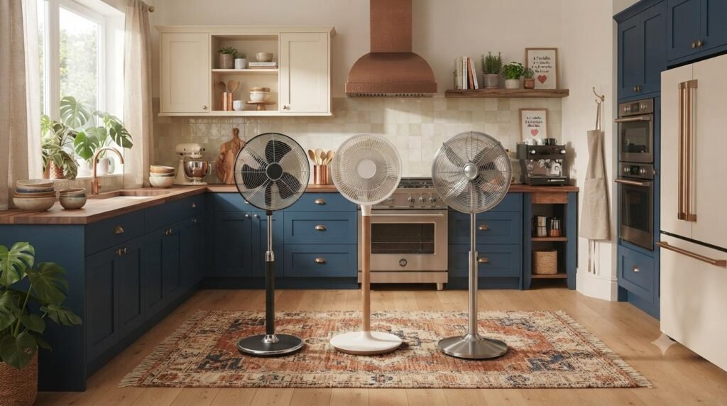 Melhor Ventilador de coluna - Ventiladores em uma cozinha.