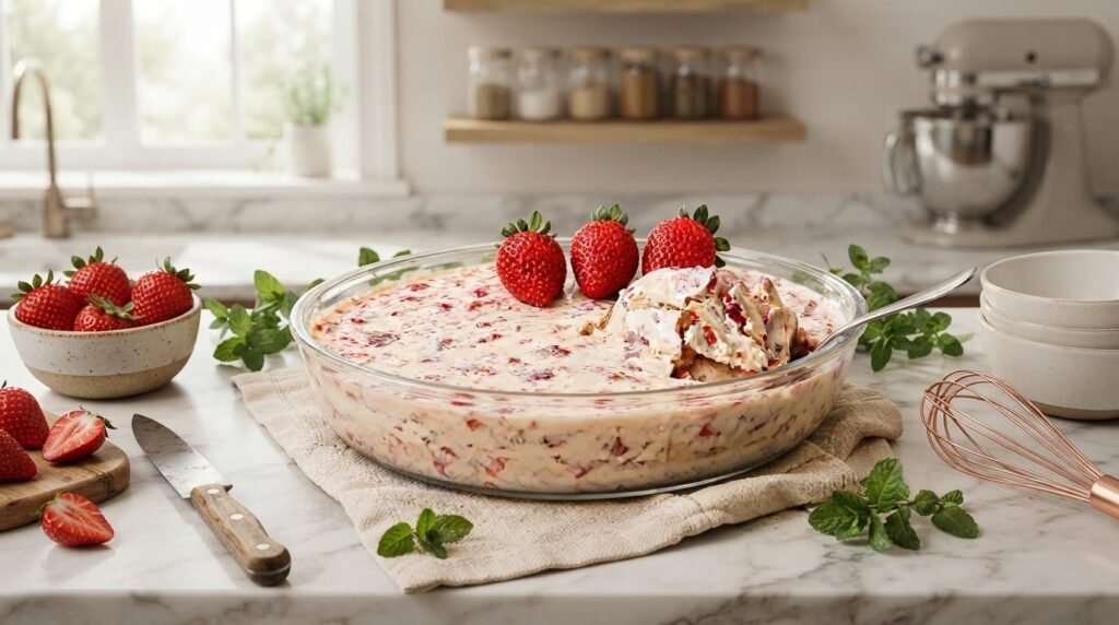 Pavê de morango cravejado.